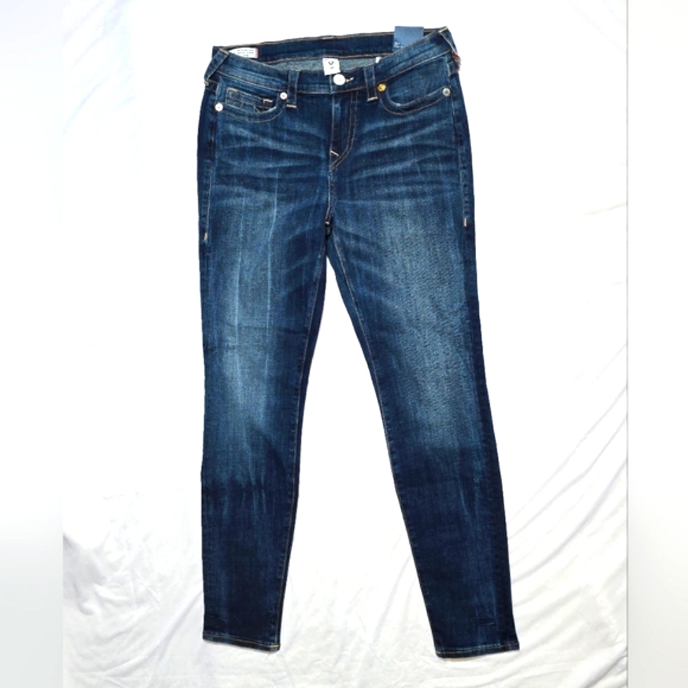 True Religion Blue Skinny Jeans with Faded Indigo Look